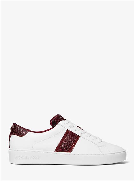 michael kors irving stripe rose|Irving Leather and Embossed Stripe Sneaker .